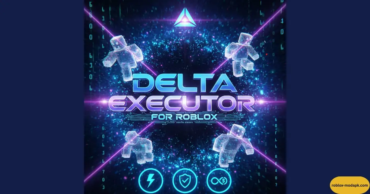 Delta Executor For Roblox MOD APK feature image with blue background for Android script executor guide